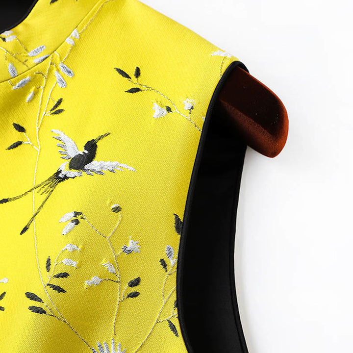 Buddha Stones Vintage Embroidery Crane Plants Pattern Knot Button Vest - image 8