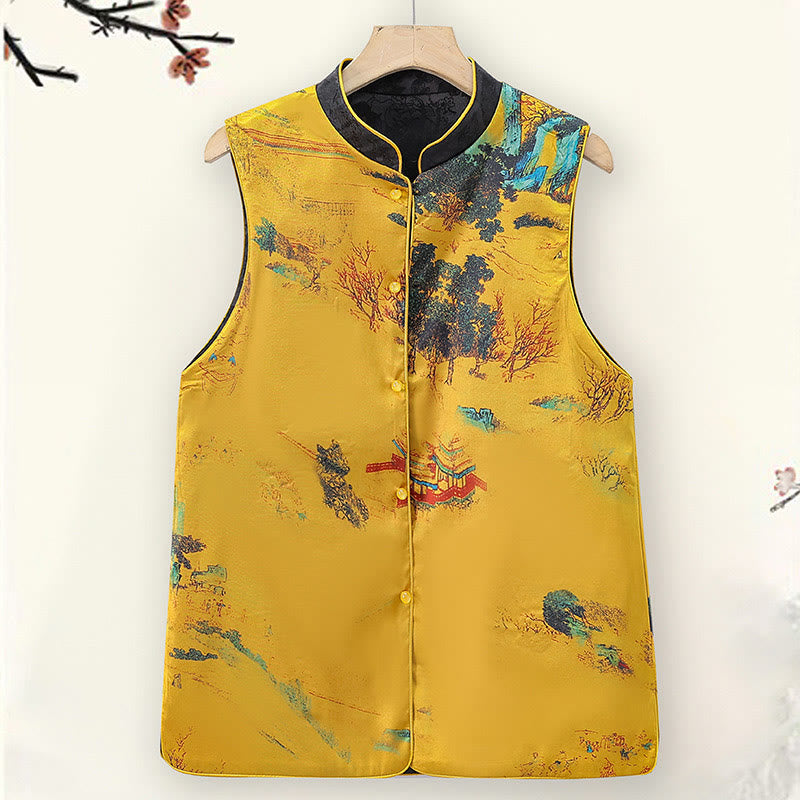 Buddha Stones Vintage Embroidery Plum Blossom Pattern Double-Sided Wear Vest - image 2