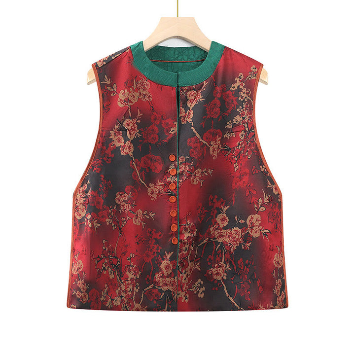 Buddha Stones Vintage Embroidery Jacquard Weave Flower Pattern Vest