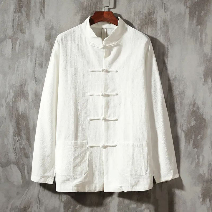 Buddha Stones Stand Collar Tang Suit Casual Cotton Linen Shirt