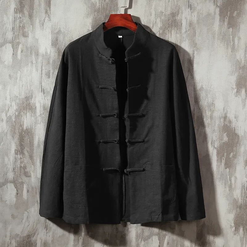 Buddha Stones Stand Collar Tang Suit Casual Cotton Linen Shirt - Black - US/UK/AU46，EU56 (5XL) - image 10