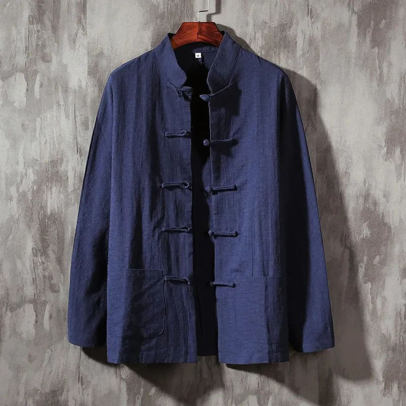 Buddha Stones Stand Collar Tang Suit Casual Cotton Linen Shirt - DarkSlateBlue - US/UK/AU46，EU56 (5XL) - image 15