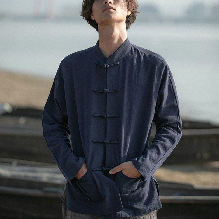 Buddha Stones Stand Collar Tang Suit Casual Cotton Linen Shirt - image 17