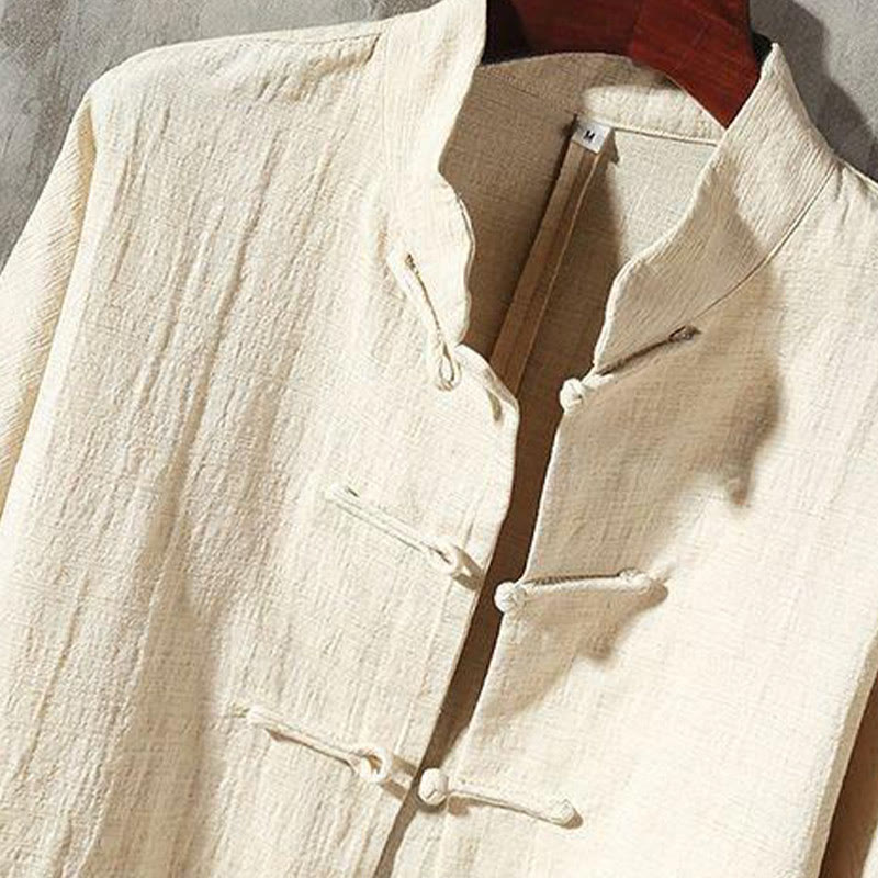 Buddha Stones Stand Collar Tang Suit Casual Cotton Linen Shirt - image 2