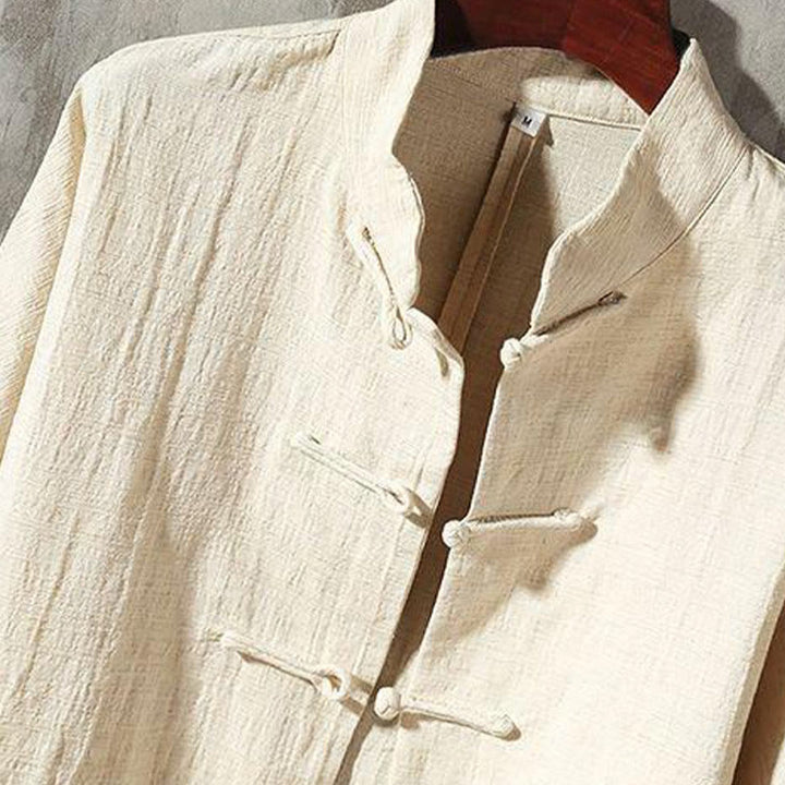 Buddha Stones Stand Collar Tang Suit Casual Cotton Linen Shirt - image 2