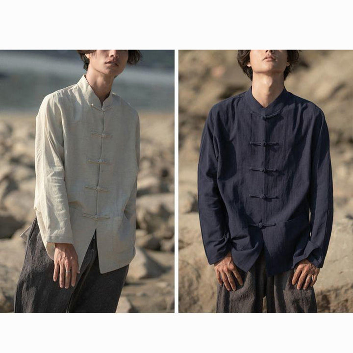 Buddha Stones Stand Collar Tang Suit Casual Cotton Linen Shirt - image 18