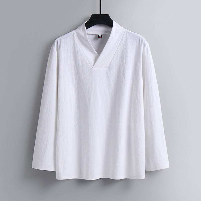 Buddha Stones Cross-Collars Cropped Bloomers Cotton Tang Suit Hanfu Top Pants Clothing Men's Set - image 17