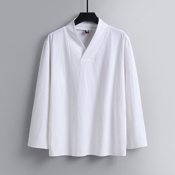 Buddha Stones Cross-Collars Cropped Bloomers Cotton Tang Suit Hanfu Top Pants Clothing Men's Set - image 17