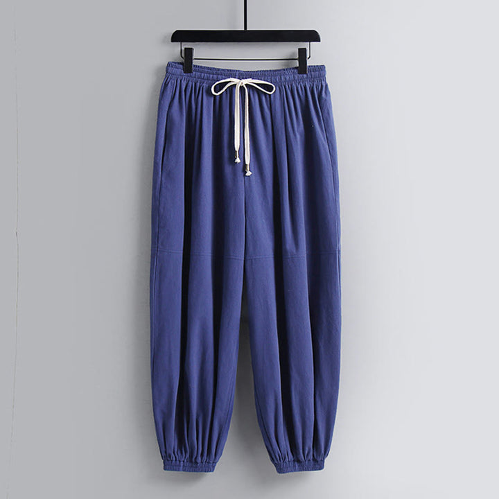 Buddha Stones Cross-Collars Cropped Bloomers Cotton Tang Suit Hanfu Top Pants Clothing Men's Set - image 22