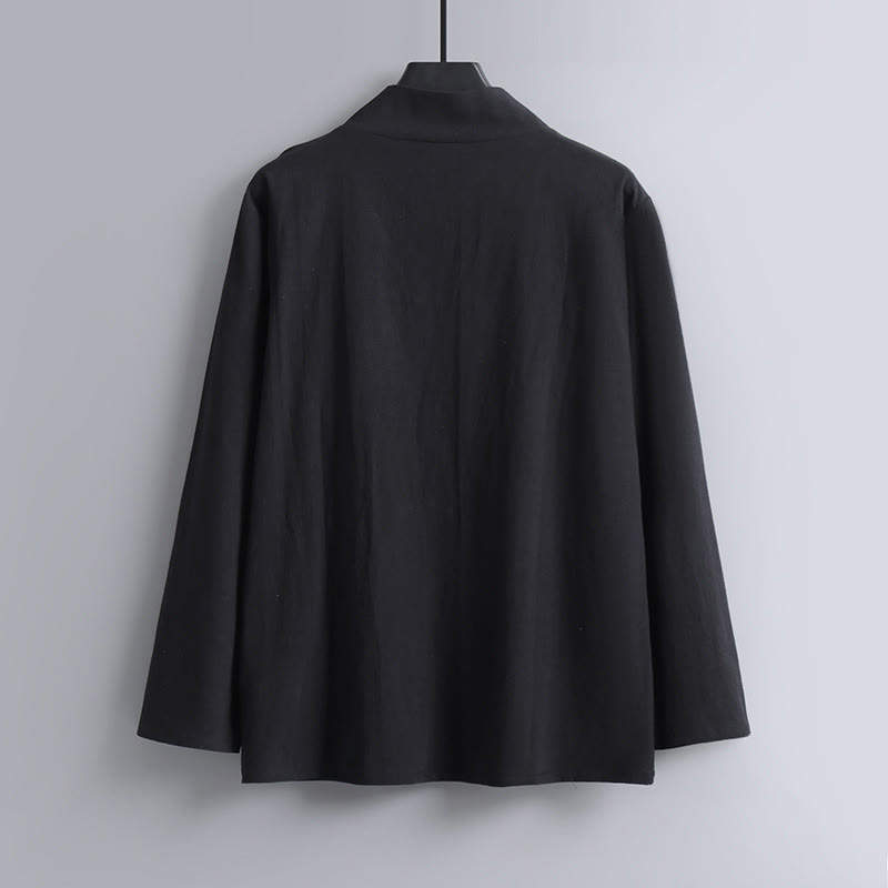 Buddha Stones Cross-Collars Cropped Bloomers Cotton Tang Suit Hanfu Top Pants Clothing Men's Set - image 12