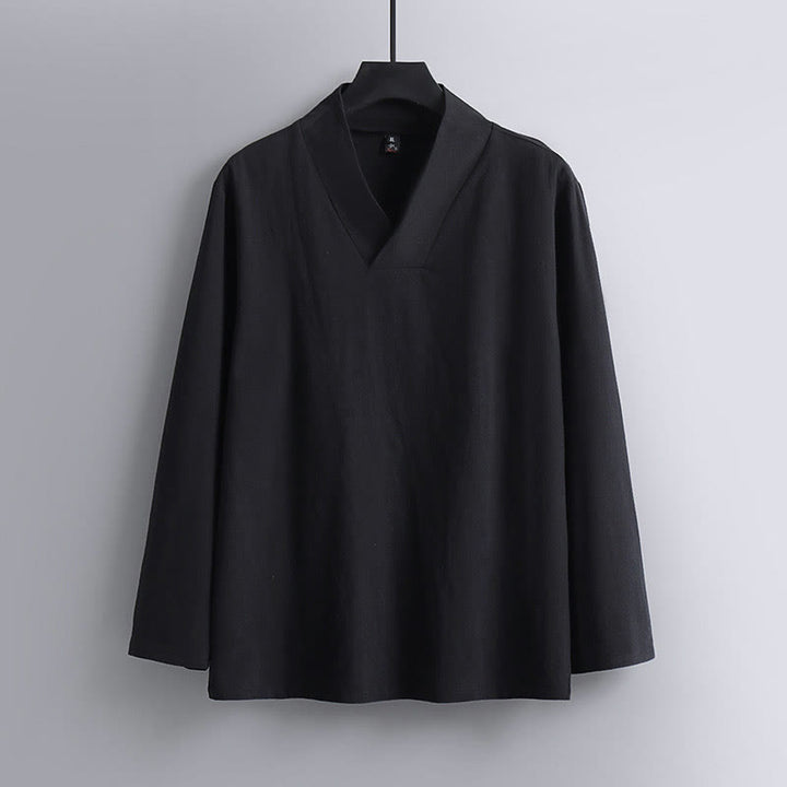 Buddha Stones Cross-Collars Cropped Bloomers Cotton Tang Suit Hanfu Top Pants Clothing Men's Set - image 11