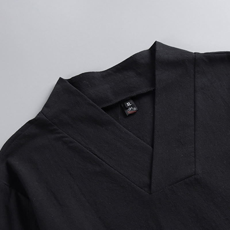 Buddha Stones Cross-Collars Cropped Bloomers Cotton Tang Suit Hanfu Top Pants Clothing Men's Set - image 12