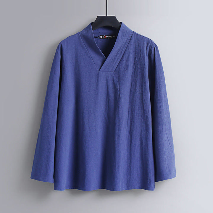 Buddha Stones Cross-Collars Cropped Bloomers Cotton Tang Suit Hanfu Top Pants Clothing Men's Set - image 21