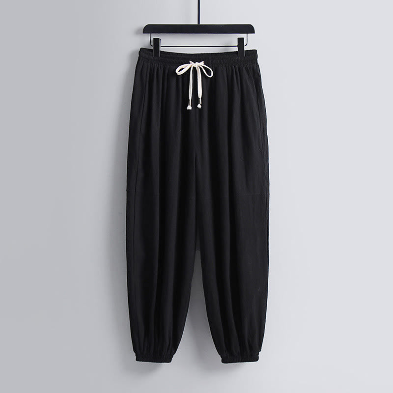 Buddha Stones Cross-Collars Cropped Bloomers Cotton Tang Suit Hanfu Top Pants Clothing Men's Set - image 16