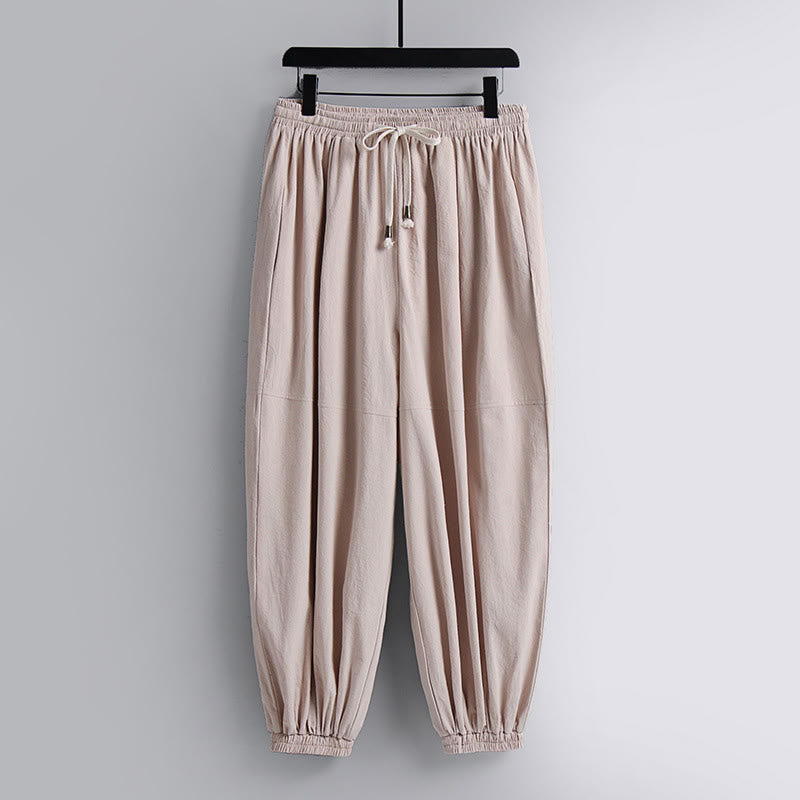 Buddha Stones Cross-Collars Cropped Bloomers Cotton Tang Suit Hanfu Top Pants Clothing Men's Set - image 3