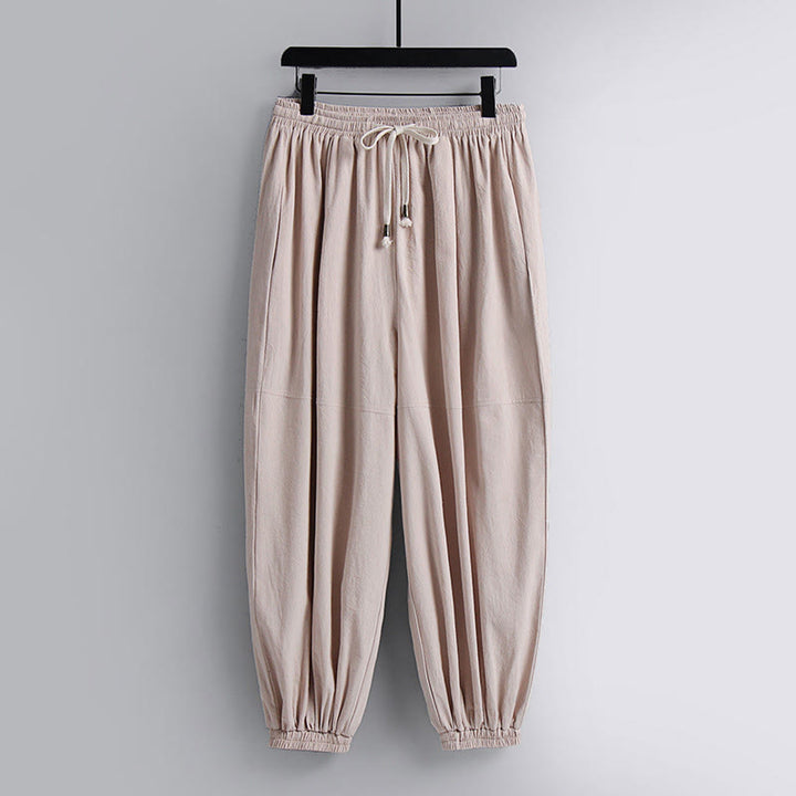 Buddha Stones Cross-Collars Cropped Bloomers Cotton Tang Suit Hanfu Top Pants Clothing Men's Set - image 3