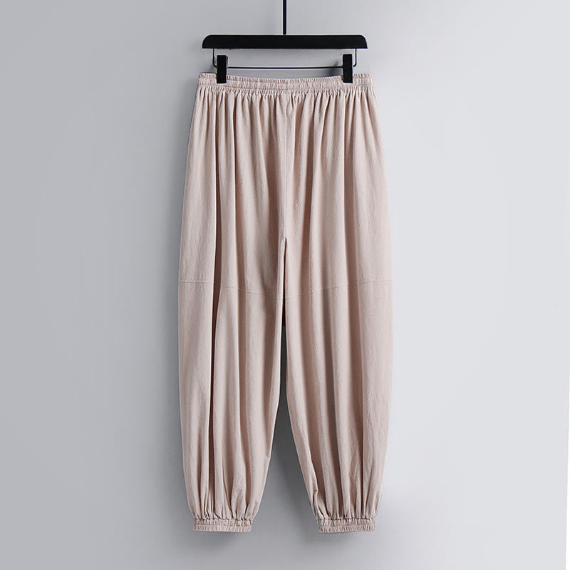 Buddha Stones Cross-Collars Cropped Bloomers Cotton Tang Suit Hanfu Top Pants Clothing Men's Set - image 4