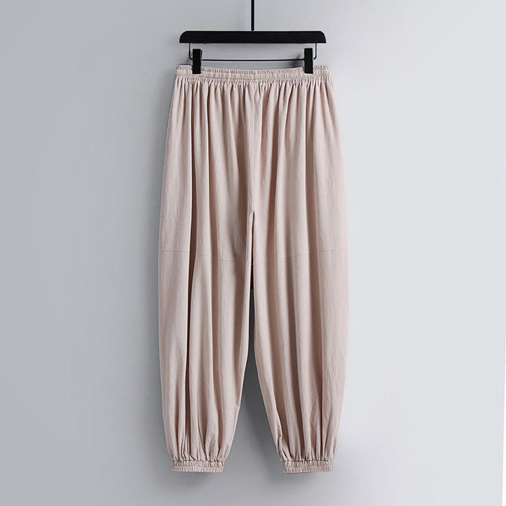 Buddha Stones Cross-Collars Cropped Bloomers Cotton Tang Suit Hanfu Top Pants Clothing Men's Set - image 4