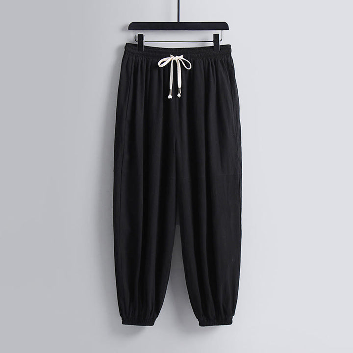 Buddha Stones Cross-Collars Cropped Bloomers Cotton Tang Suit Hanfu Top Pants Clothing Men's Set - image 15