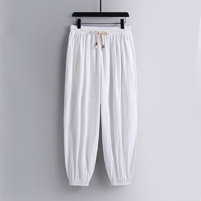 Buddha Stones Cross-Collars Cropped Bloomers Cotton Tang Suit Hanfu Top Pants Clothing Men's Set - image 19