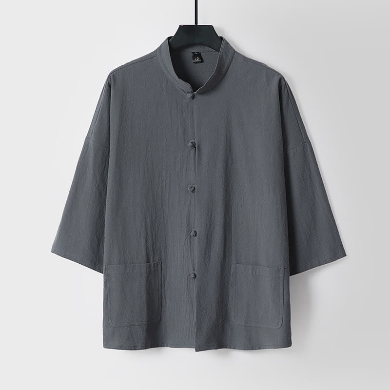 Buddha Stones Three-Quarter Sleeves Cropped Bloomers Cotton Top Pants Clothing Men's Set - image 1