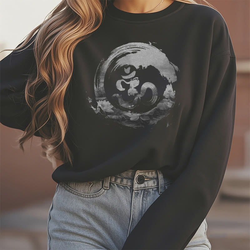 Buddha Stones Om Lotus Fleece Lined Polyester Sweatshirt