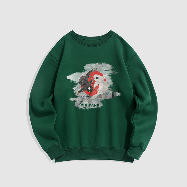 Buddha Stones Yin Yang Koi Fish Clouds Fleece Lined Sweatshirt