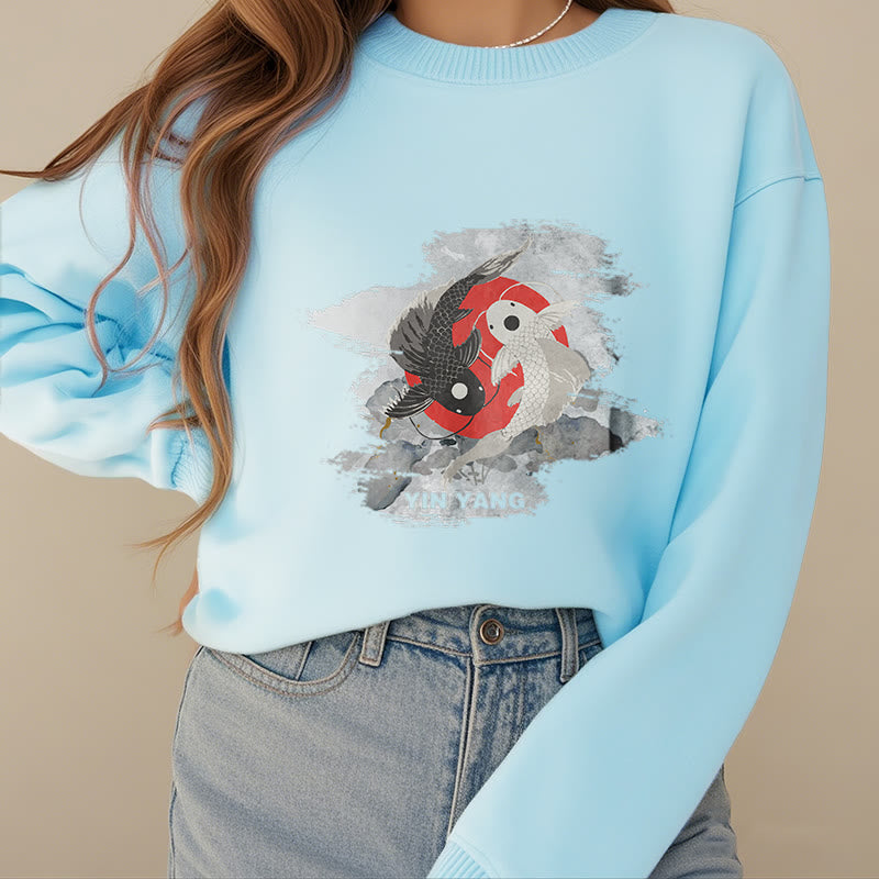 Buddha Stones Yin Yang Koi Fish Clouds Fleece Lined Sweatshirt