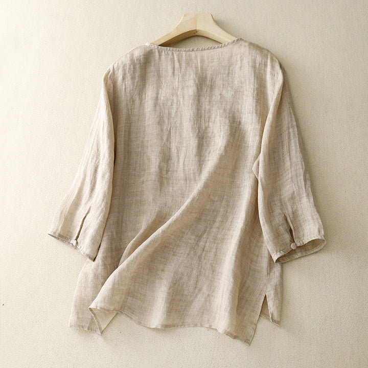 Buddha Stones Round Neck Casual Blouse Embroidery Long Sleeve Shirt Cotton Linen Top Women's Shirts - image 7