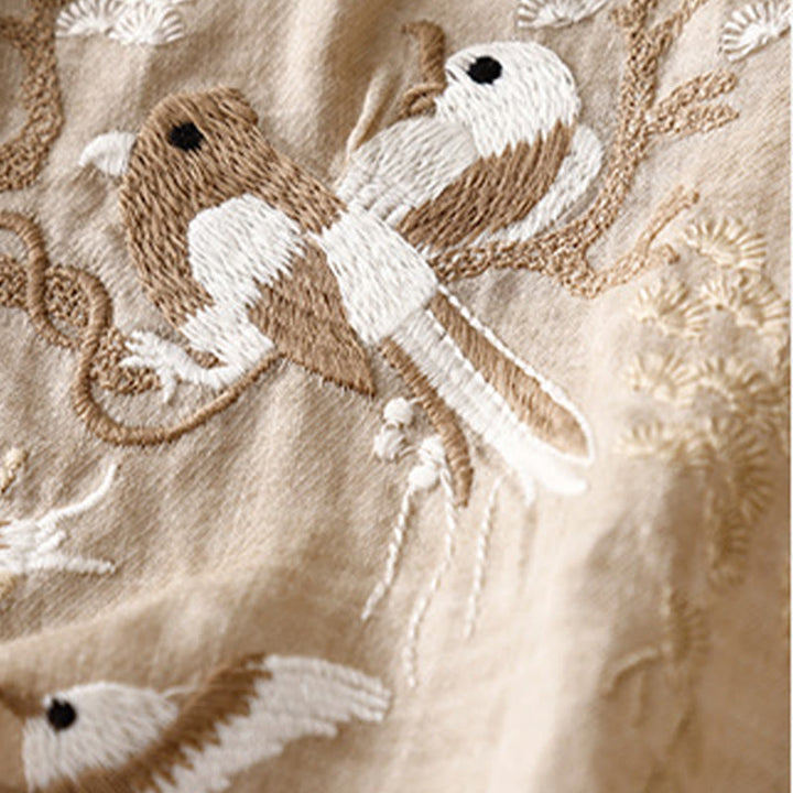 Buddha Stones Round Neck Casual Blouse Embroidery Long Sleeve Shirt Cotton Linen Top Women's Shirts - image 11