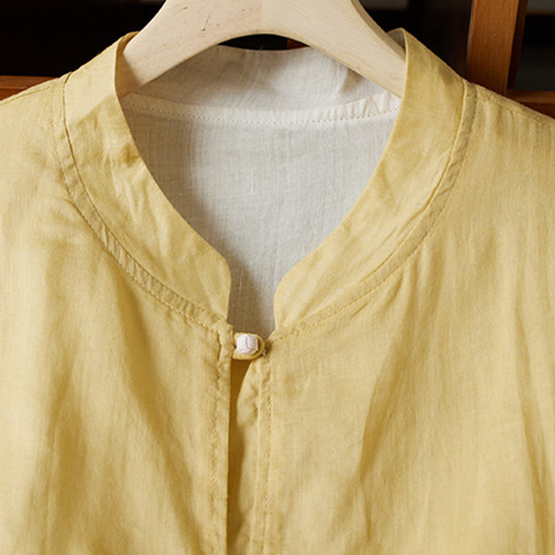 Buddha Stones PLUS SIZE V Neck Casual Solid Color Long Sleeve Shirt Cotton Linen Women's Shirts - image 2