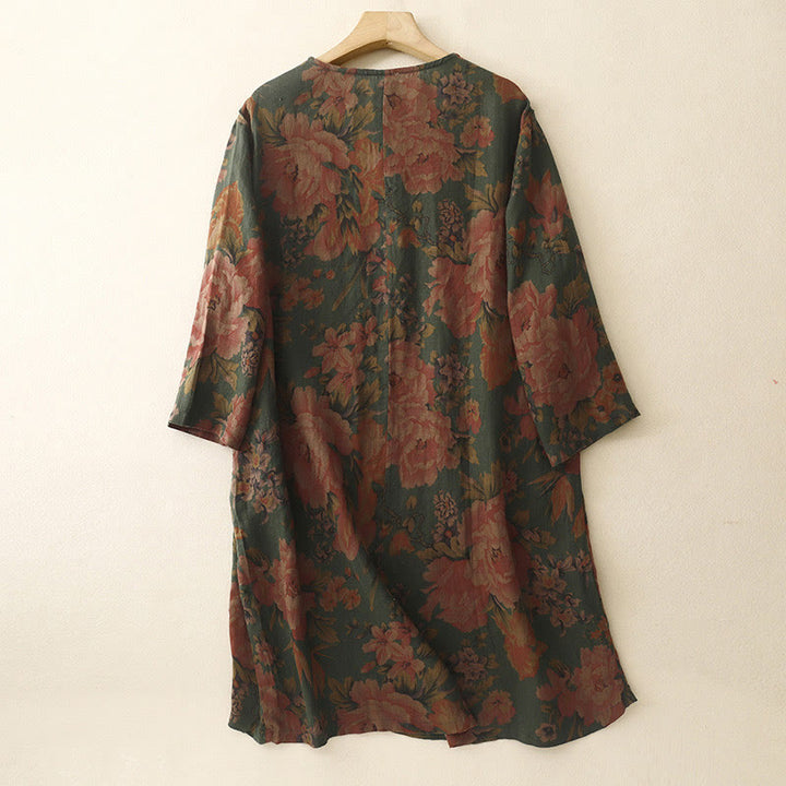 Buddha Stones Casual Printing Button V Neck Cotton Linen Women's Shirts