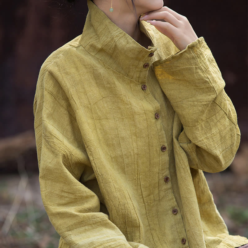 Buddha Stones Turtleneck Dyeing Ramie Cotton Chinese Style Cardigan Clothing - image 1