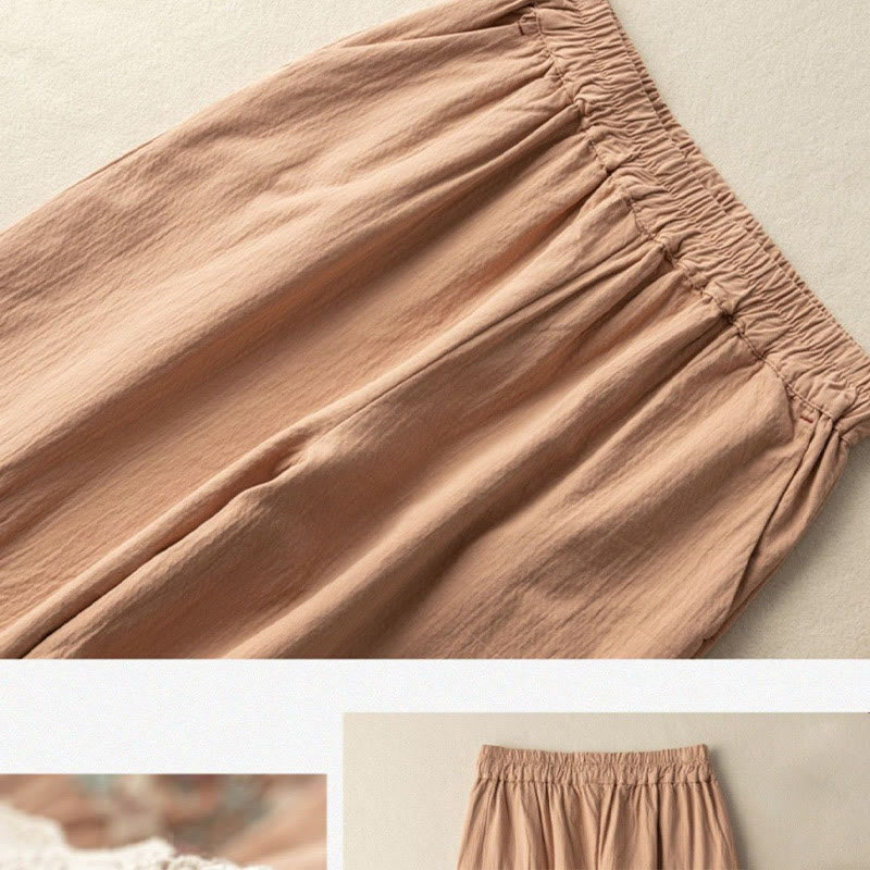 Buddha Stones Casual Lace Trim Embroidered Cotton Harem Pants With Pockets - image 1