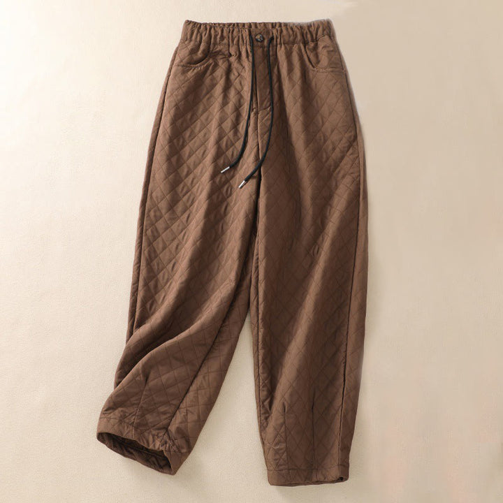 Buddha Stones Fall Winter Simple Plaid Cotton Drawstring Harem Pants With Pockets - SaddleBrown - US14，UK/AU18，EU46 (4XL) - image 0