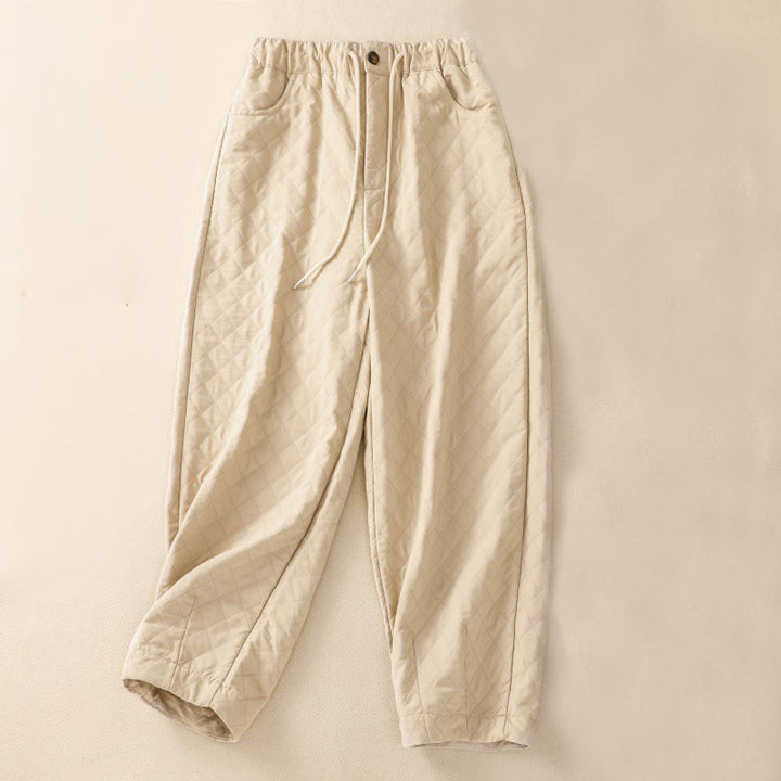 Buddha Stones Fall Winter Simple Plaid Cotton Drawstring Harem Pants With Pockets - Linen - US14，UK/AU18，EU46 (4XL) - image 6