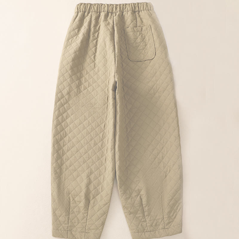 Buddha Stones Fall Winter Simple Plaid Cotton Drawstring Harem Pants With Pockets - image 8