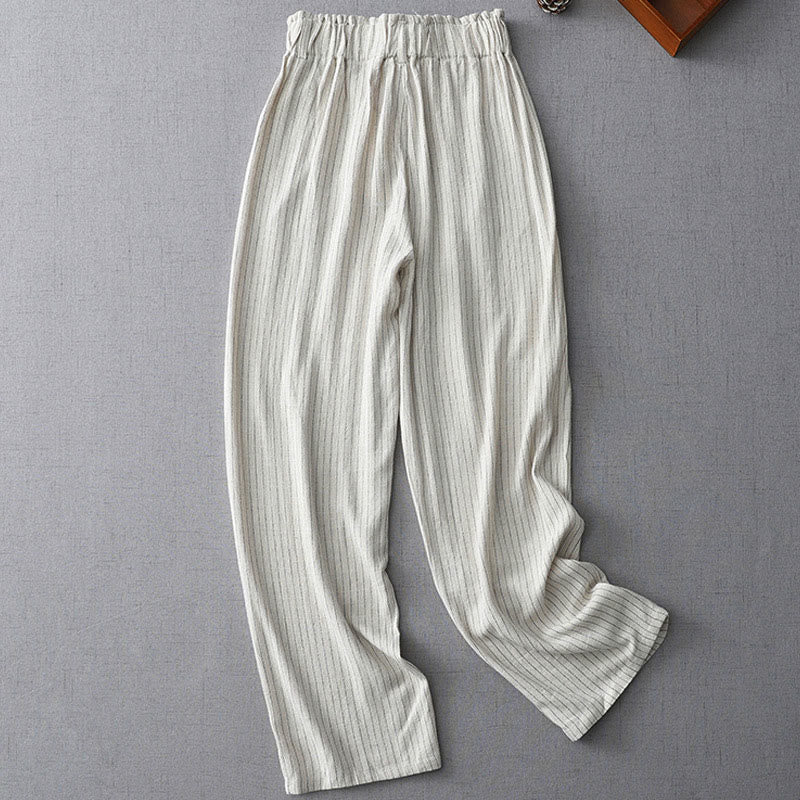 Buddha Stones Vertical Striped High Waist Wide Leg Pants With Pockets - Snow - US8-10，UK/AU12-14，EU40-42 (2XL) - image 1