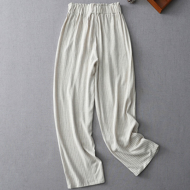 Buddha Stones Vertical Striped High Waist Wide Leg Pants With Pockets - Snow - US8-10，UK/AU12-14，EU40-42 (2XL) - image 0