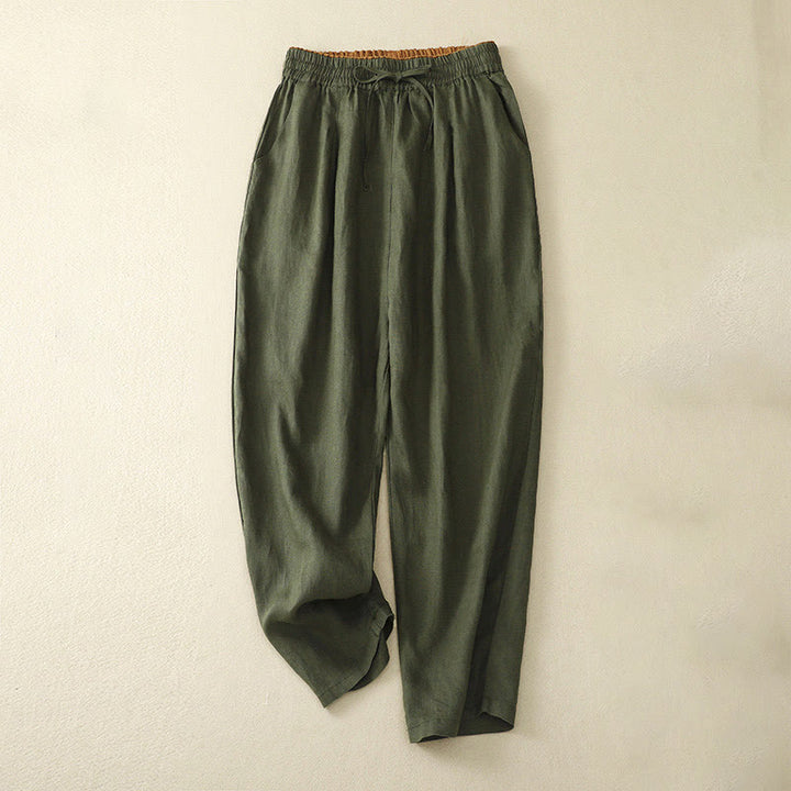 Buddha Stones Vintage High Waist Lace-up Cotton Linen Harem Pants With Pockets - Olive - US8-10，UK/AU12-14，EU40-42 (2XL) - image 34