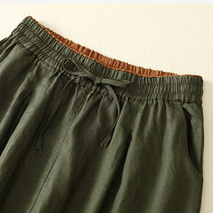 Buddha Stones Vintage High Waist Lace-up Cotton Linen Harem Pants With Pockets - image 38