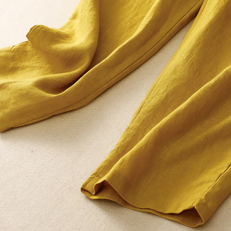 Buddha Stones Vintage High Waist Lace-up Cotton Linen Harem Pants With Pockets - image 18