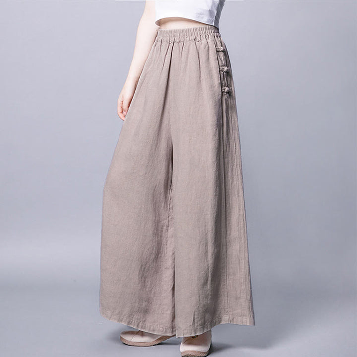 Buddha Stones Casual Frog-Button High Waist Wide Leg Pants With Pockets - image 1