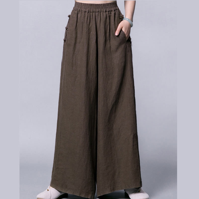 Buddha Stones Casual Frog-Button High Waist Wide Leg Pants With Pockets - image 11