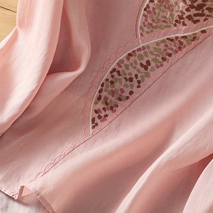 Buddha Stones Ethnic Embroidery Crew Neck Cotton Linen Pullover Clothing - image 22