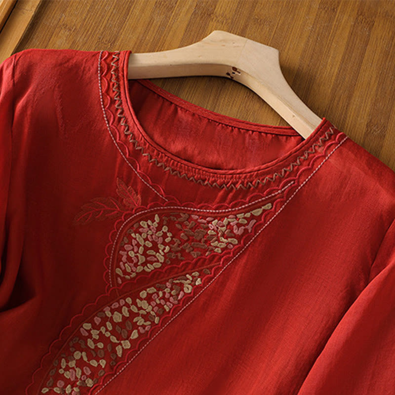 Buddha Stones Ethnic Embroidery Crew Neck Cotton Linen Pullover Clothing - image 13