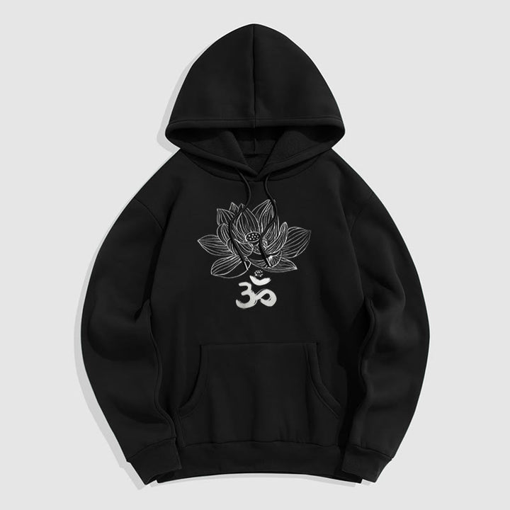 Buddha Stones Om Mantra Sanskrit Lotus Flower Fleece Lined Hoodie