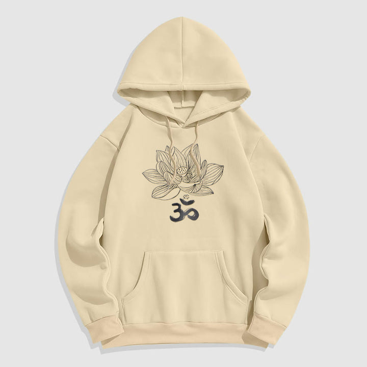 Buddha Stones Om Mantra Sanskrit Lotus Flower Fleece Lined Hoodie