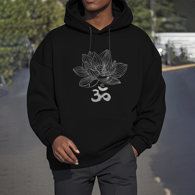 Buddha Stones Om Mantra Sanskrit Lotus Flower Fleece Lined Hoodie