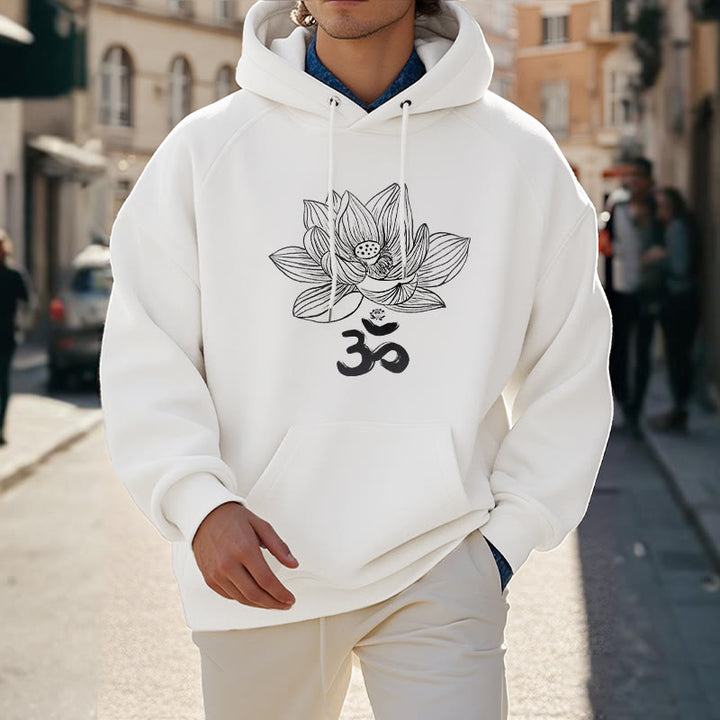 Buddha Stones Om Mantra Sanskrit Lotus Flower Fleece Lined Hoodie